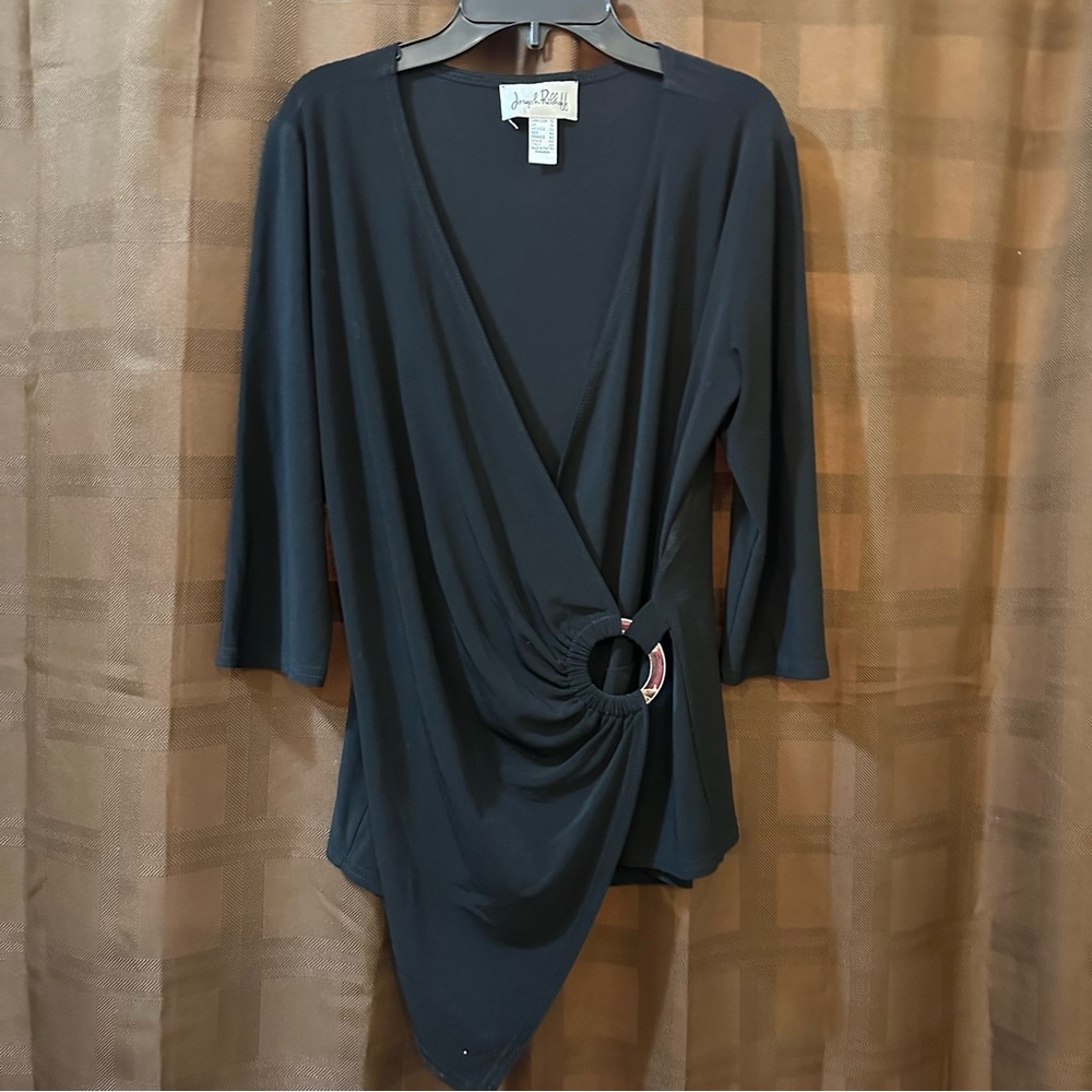 JOSEPH RIBKOFF FAUX WRAP ASYMMETRICAL SILVER RING TOP, BLACK, SIZE 12
